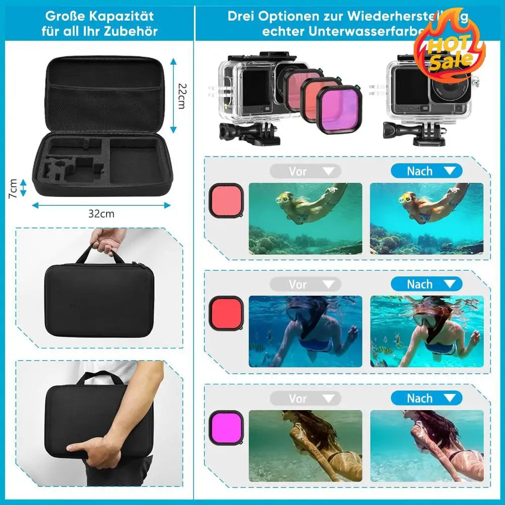 Action Camera Accessories Kit for DJI Osmo Action 6 Essential Accessories Kit with Waterproof Housing+Silicone Case+ Suction Cup Oasis Select