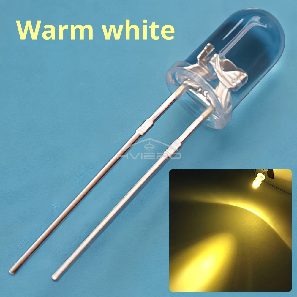 100pcs 5mm LED Diodes – Super Bright Water Clear DIY Bulbs