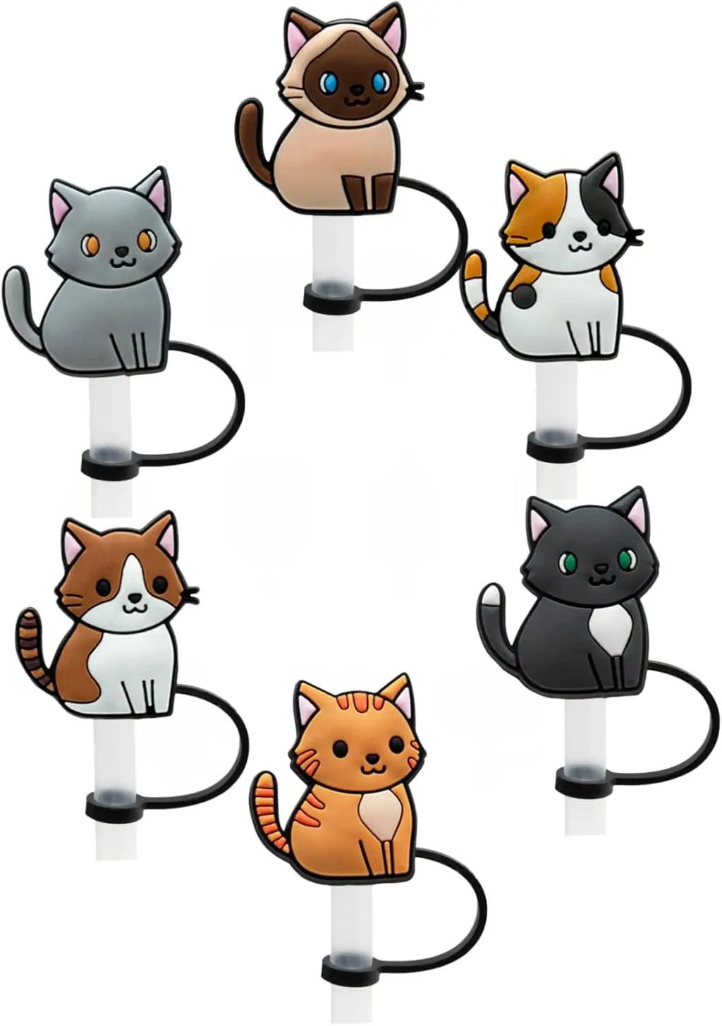 1PCS Straw Cover Cap Black White Cat ,8mm Silicone Straw Cap Accessories for Tumbler Cup,Creative Dustproof Straw Plug Charm Oasis Select