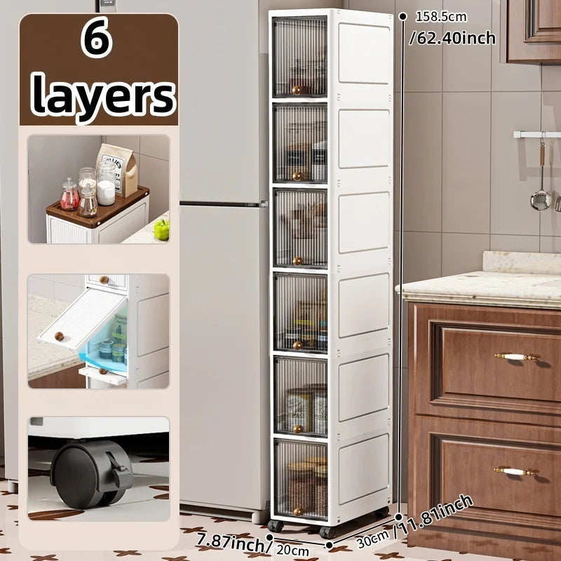 Slim Cabinet 20cm Wide Rolling Storage 2-6 Tiers Large Capacity Space-Saving Heavy-Duty for Kitchen Living Room Bedroom Oasis Select Gray-6 Layers