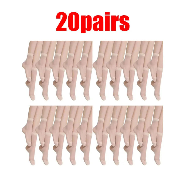 10/20/30pairs Skin Socks Women Sexy Ultrathin Stockings Female Transparent Nylon Crystal Short Ankle Sock Non-Slip Silk Socks Oasis Select 20pairs Skin One Size