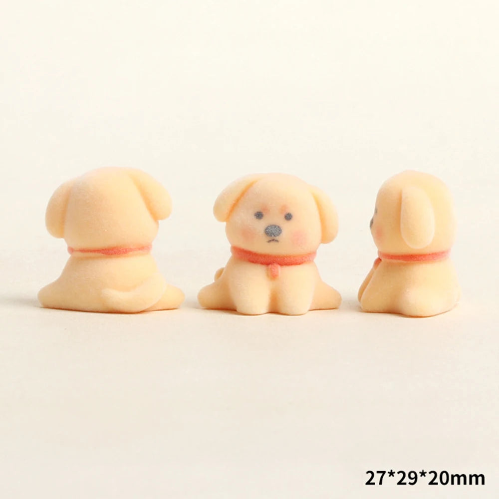 Cute Flocked Resin Puppy Figurine | Mini Dog Desk & Car Ornament