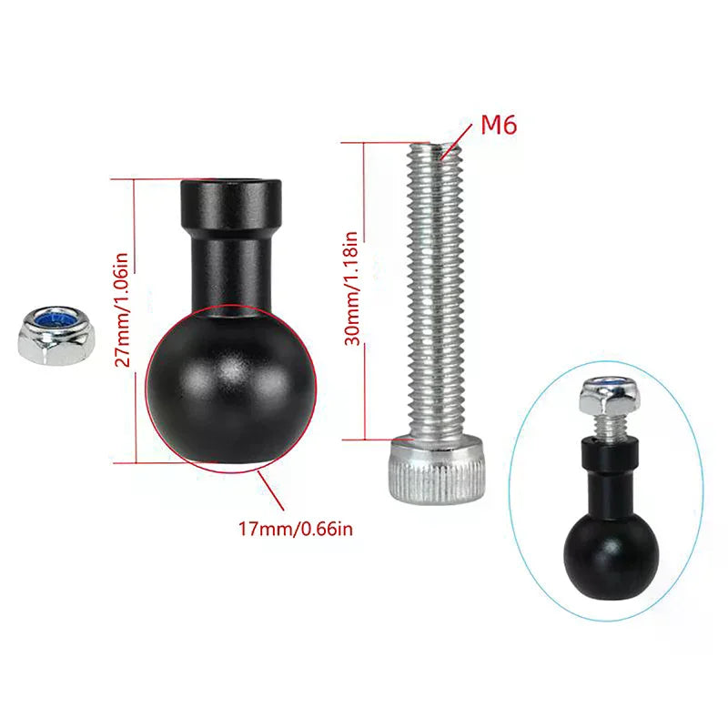 17mm Ball Head To M6 Screw Bracket Connector Motorcycle Sport Camera Mount Connector Motorcycle For Camera Oasis Select