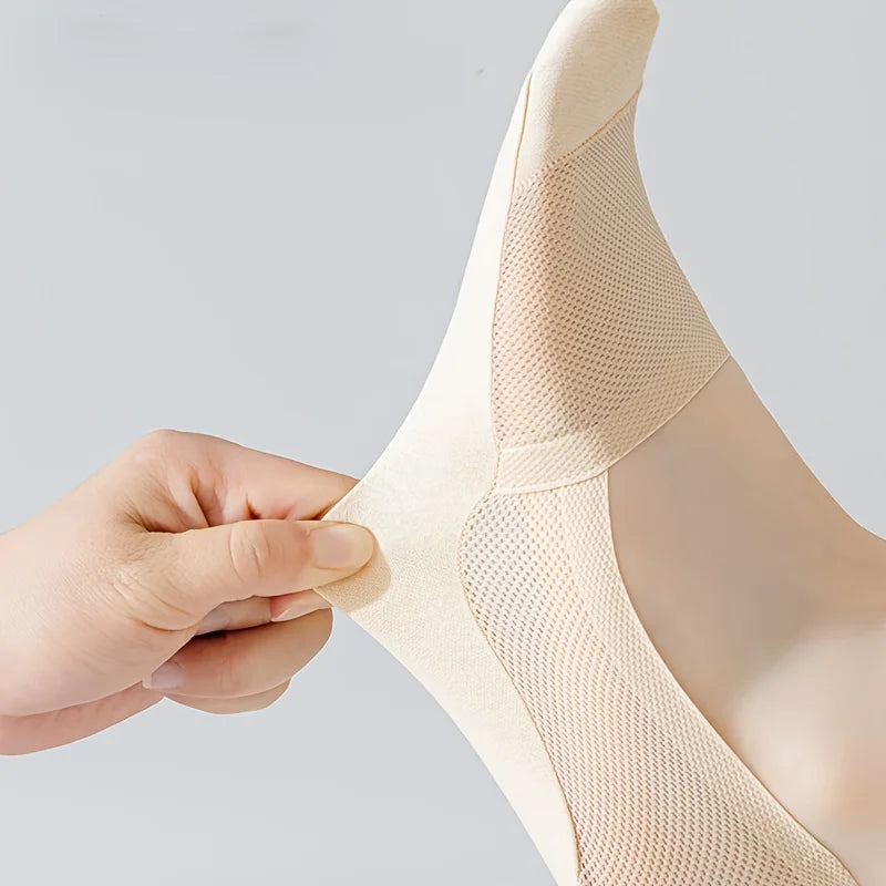 4 Pairs Women'S Apricot Color Invisible Socks | Summer Thin Low-Cut Non-Slip Anti-Slip Mesh Breathable Ice Fiber Fabric Casual Oasis Select
