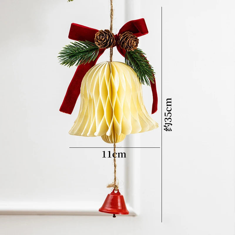 Christmas Honeycomb Bell Ornament – Paper & Velvet Hanging Decor