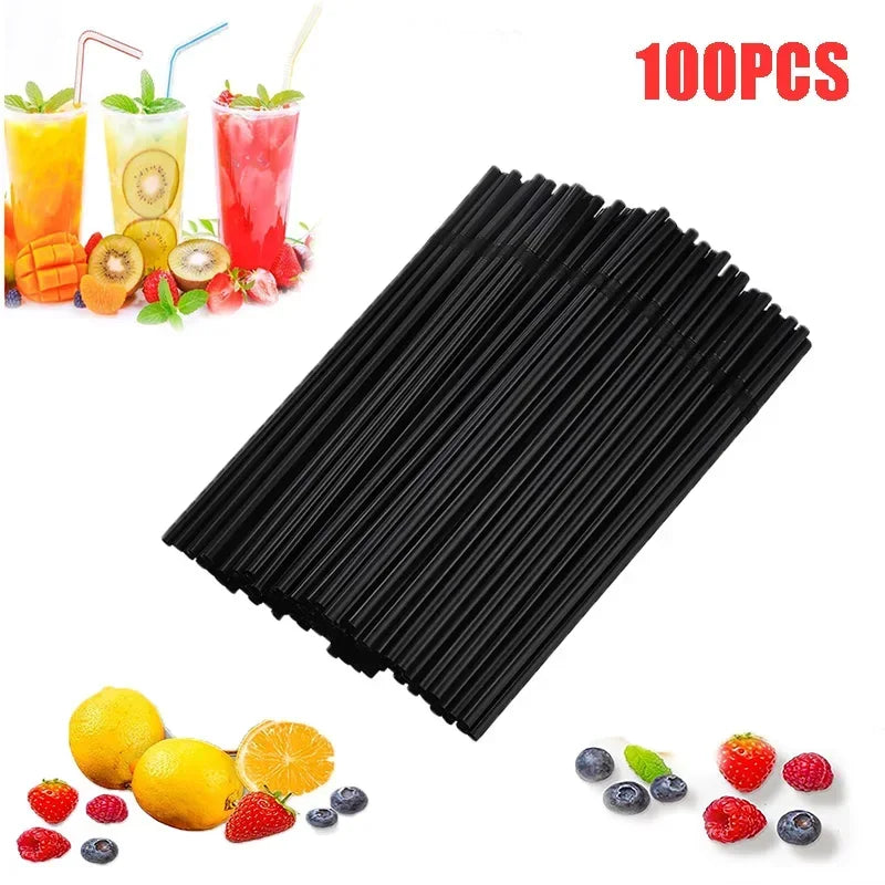 Disposable Plastic Curved Drinking Straws Reusable Child Straw for Drinks Colorful Drinking Tube Multi-time Straw Party Supplies Oasis Select 100PCS-Black