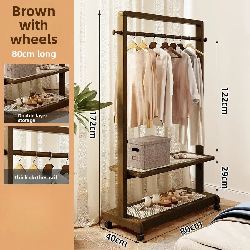 Multi-functional Coat rack Floor-to-ceiling hanger Bedroom home hanger Indoor room clothes drying rack removable Oasis Select Walnut-80-A