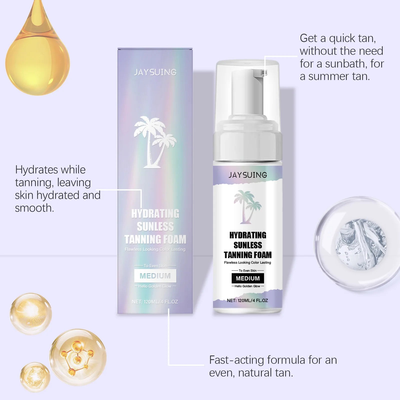 Body Self Tanning Mousse Indoor Sunless Tan Lasting Natural Bronze Brown Hydrate Skin Full Body Use Quickly Tanning Cream 120ml Oasis Select