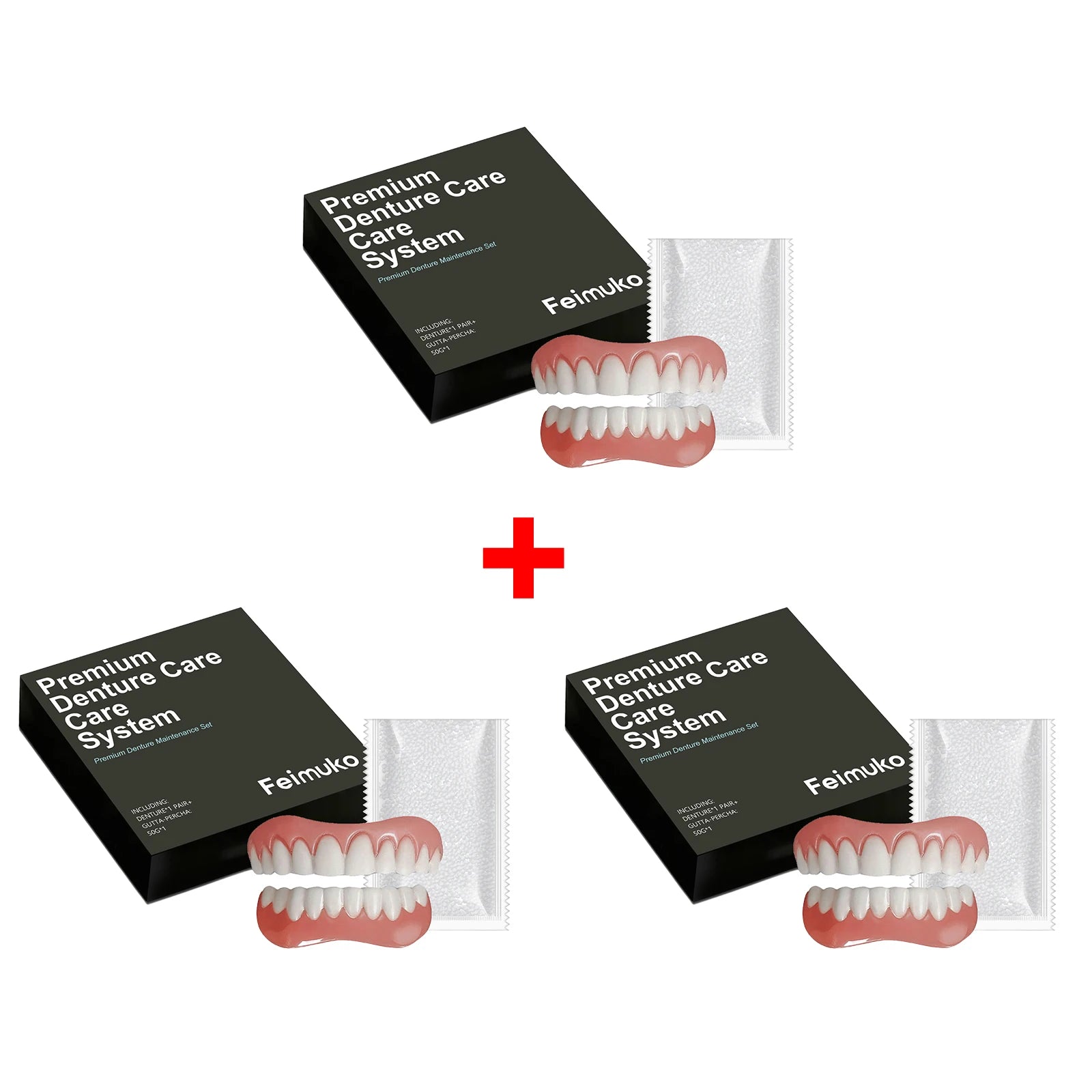 Natural Fit Denture Silicone Kit for Teeth Upper and Lower Set - Easy Use Complete Fake Tooth Oral Hygiene Care Set Oasis Select 3pcs