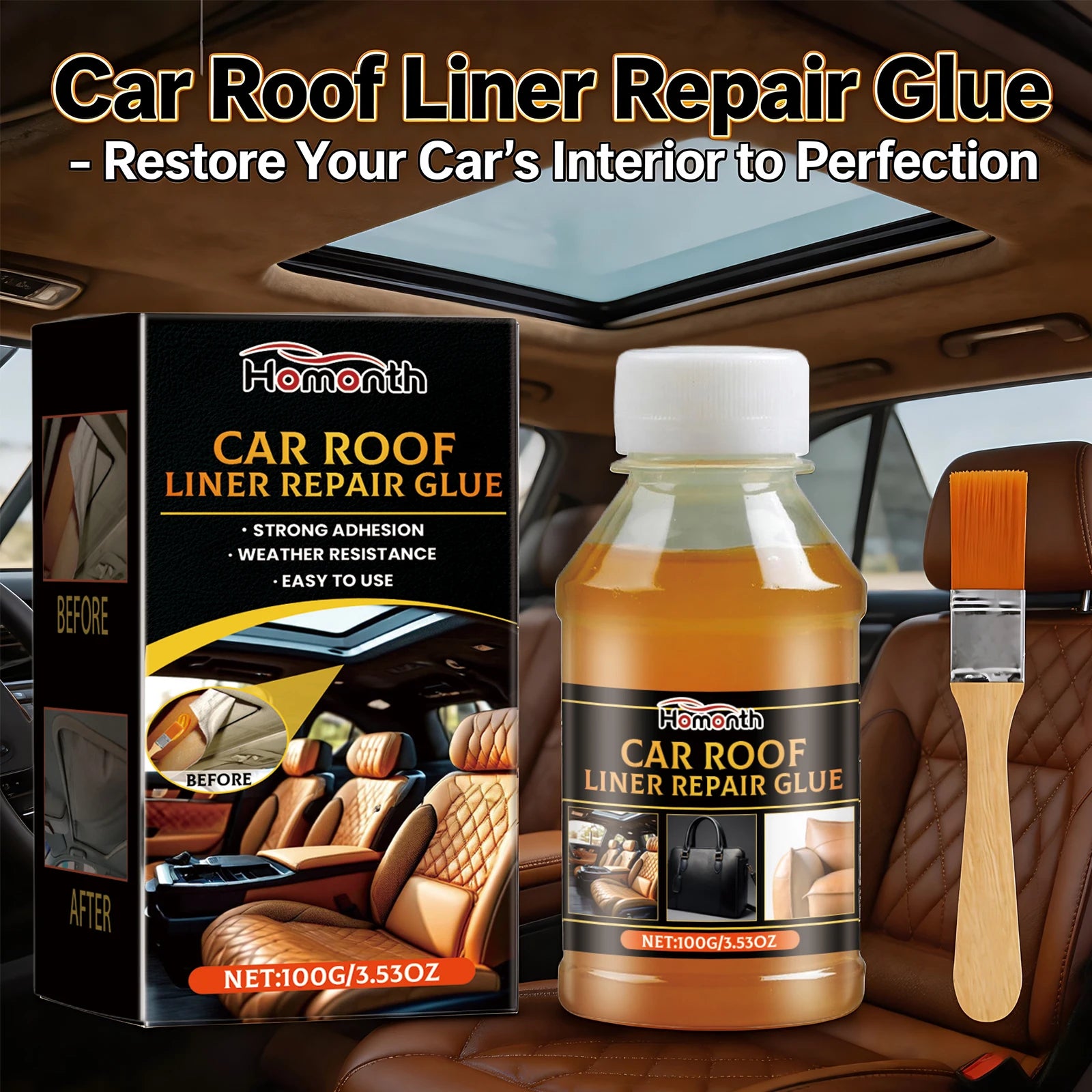 Car Roof Liner Adhesive Car Roof Fabric Glue Auto Front Rear Window Edge Sealing Strips Waterproof Dustproof Protector Oasis Select