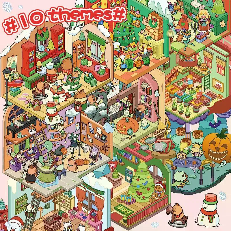 10Pcs/set Cartoon Christmas Miniature Scene Diorama Stickers DIY Handmade Stacked Scrapbook Stickers Holiday Decoration Gifts Oasis Select