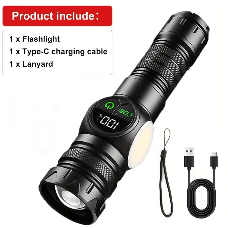 Mikenoon Magnetic LED Flashlight USB Rechargeable + Side Light