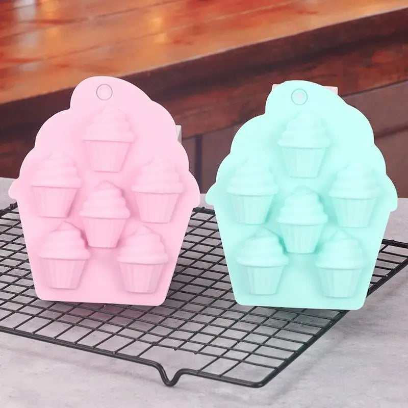 6 Cavity Food Grade Silicone Cupcake Molds Non Stick Surface For Home Baking DIY Dessert Candy Making Oasis Select