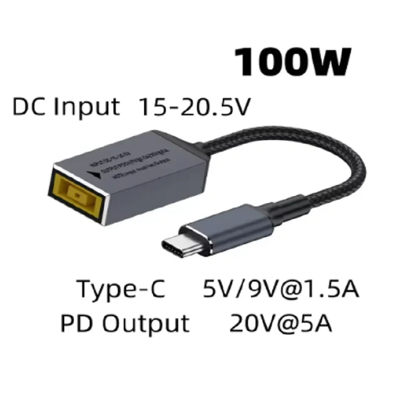  ﻿ 65W 100W 140W Type-C USB C to Square Plug Fast Charging Cable for Lenovo Laptop Charger DC 5V/9V/20V PD Adapter Converter Oasis Select 100W Cable