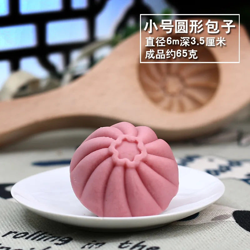Kitchen Handmade Noodle Steamed Buns Pattern Steamed Bread Mold Baking Wooden Pasta Large, Medium and Small Cage Printing Tool Oasis Select S round buns