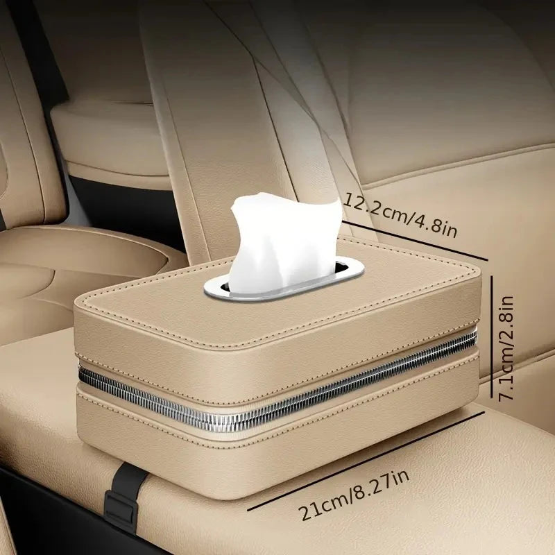 Car Leather Tissue Box With A Simple And High-End Feel, Car Seat Back Armrest Box, Multi-Functional Hanging Tissue Storage Box Oasis Select