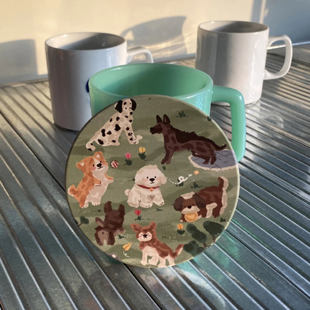 Cute Dog Ceramic Coaster | Absorbent Round Drink Mat