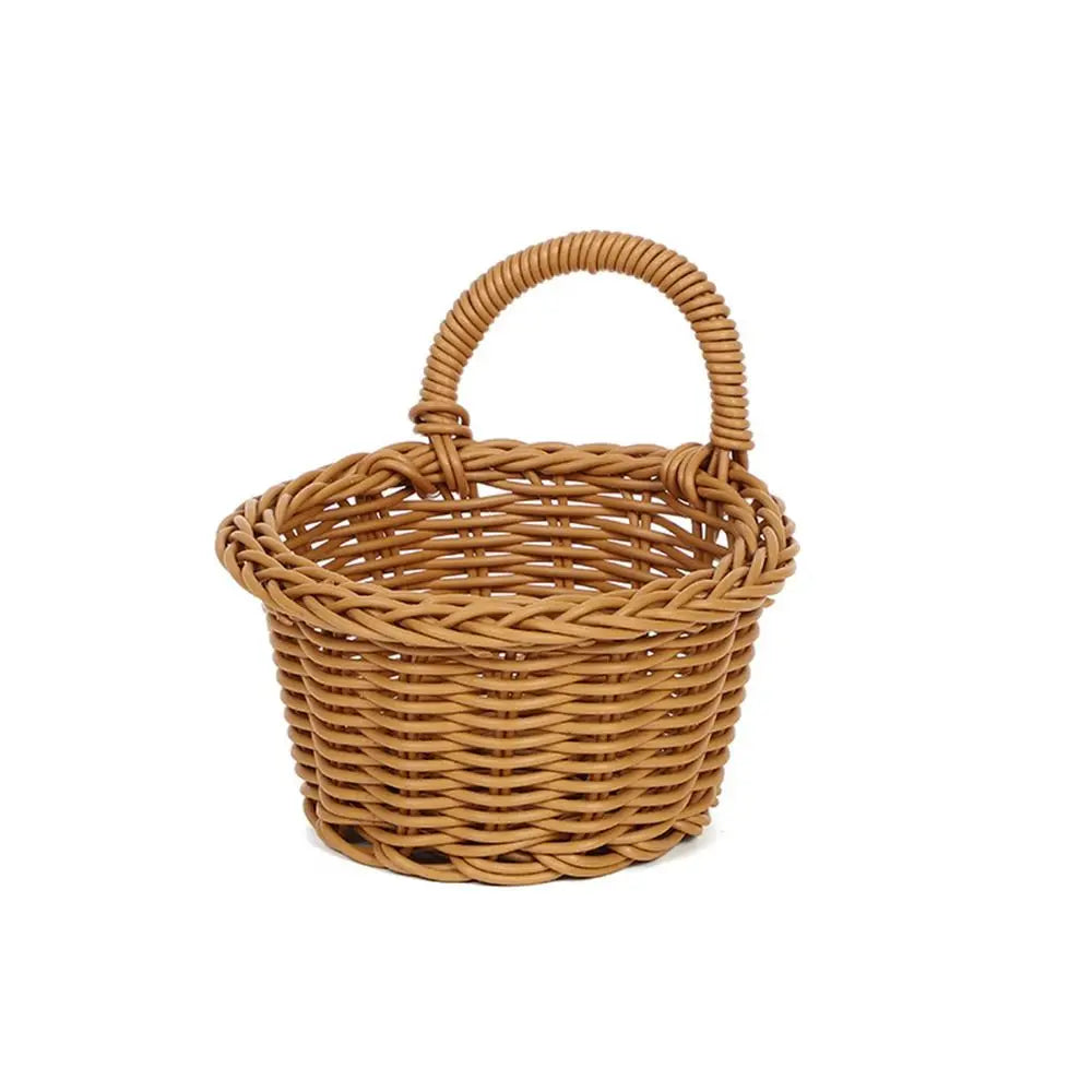 Imitation Rattan Kitchen Storage Basket with Handle Brown Hand-woven Hanging Baskets Home Decoration Living Room Oasis Select 8