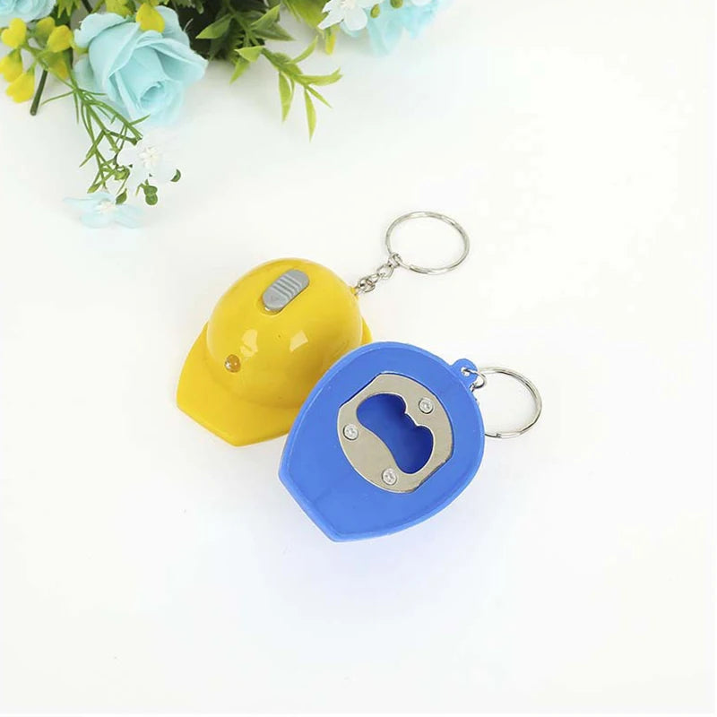 SUSU 1pc Portable Mini LED Helmet Shape Beer Bottle Opener Kitchen Tool Accessories Keychain Pendant Oasis Select