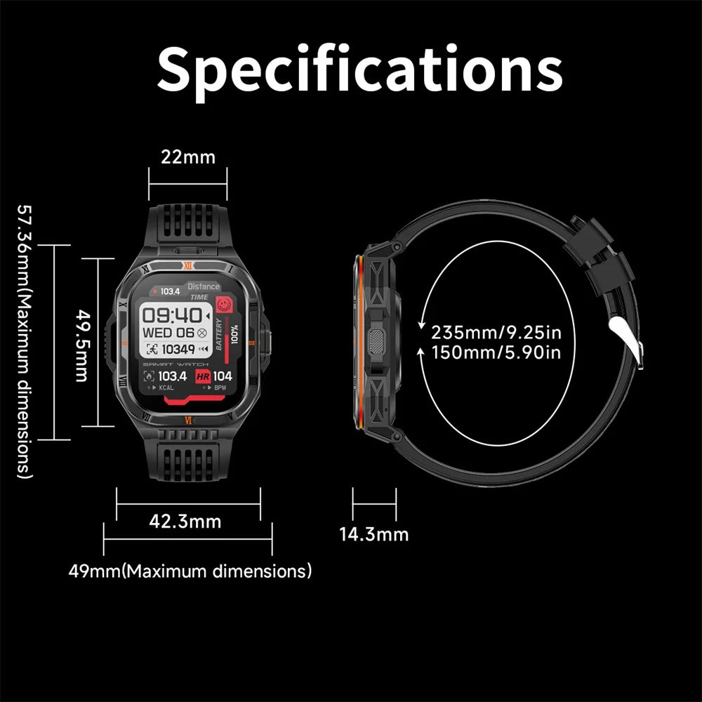 Waterproof Smartwatch Men 1100mAh Battery LED Flashlight BT Call Outdoor Smart Watches Health Monitor 100+ Sports Mode Compass Oasis Select