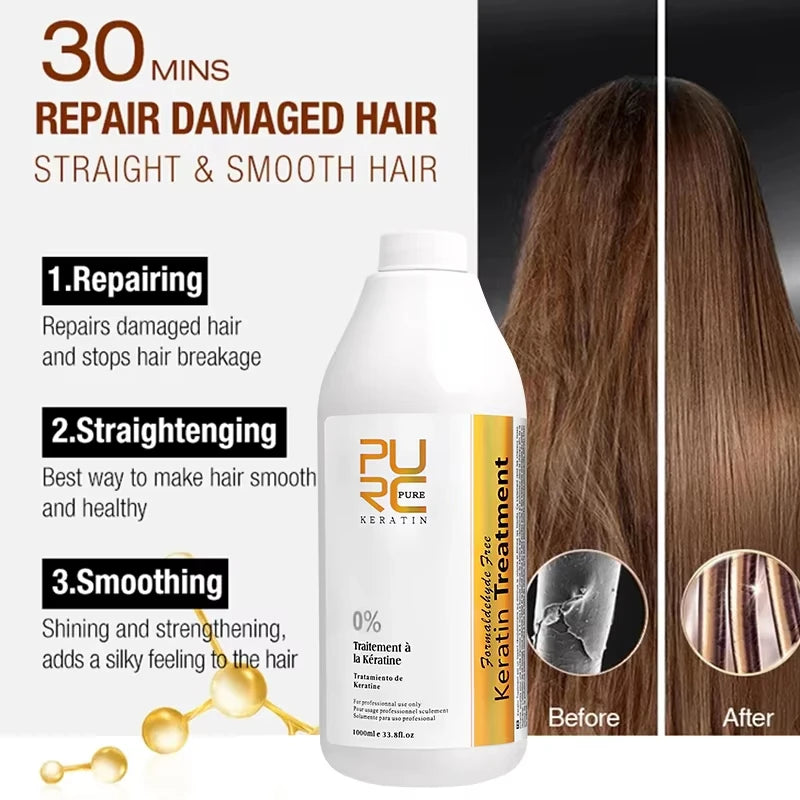 1000ml Brazilian Keratin Hair Treatment 0%/5%/8%/12% Formalin Smoothing Straightening Soften Hair Care Professional Salon PURC Oasis Select