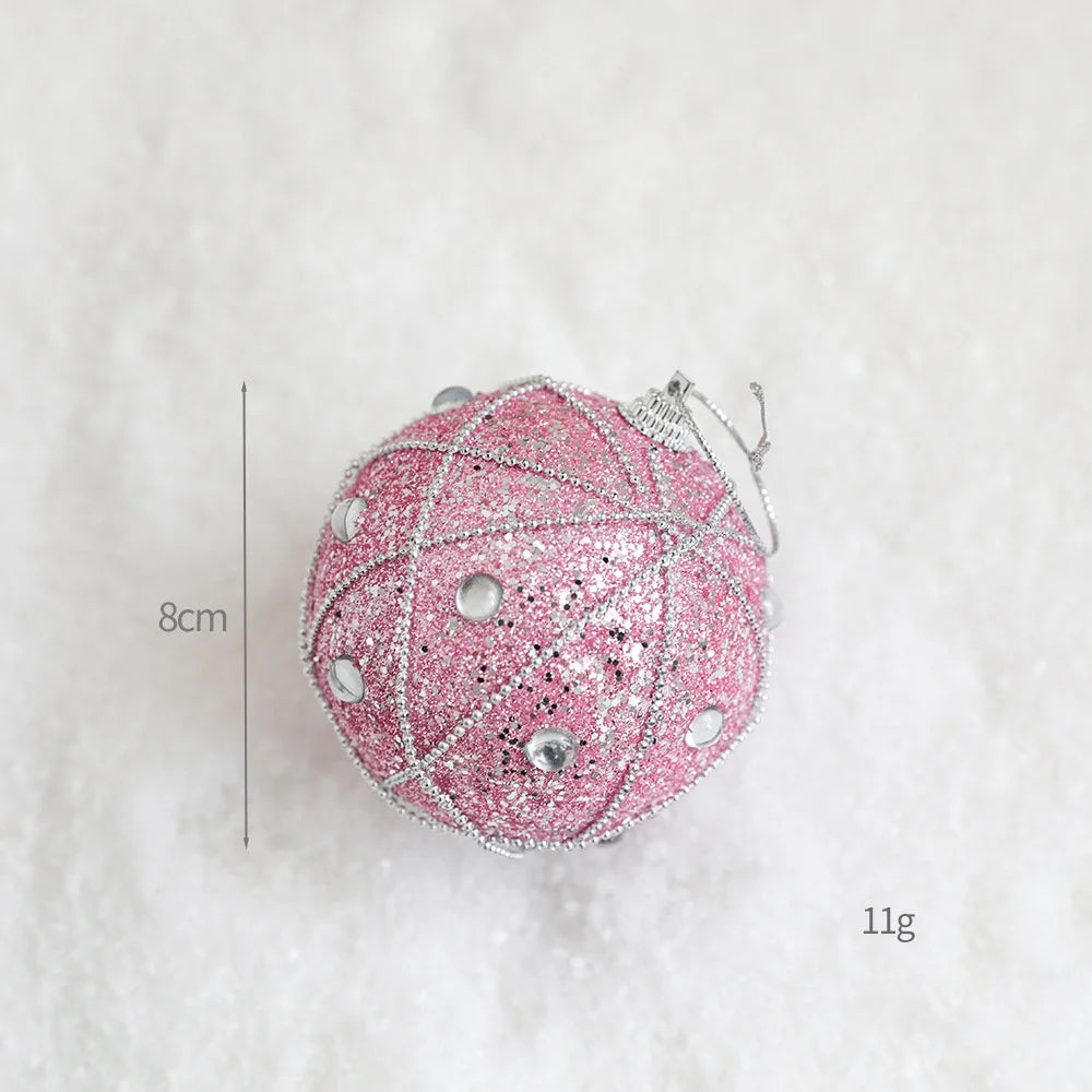 Christmas Tree Ornaments Pink Foam Ball Bow Tree Top Star Xmas Tree Hangings Pendant Party Decorations Supplies 2025 New Year Oasis Select Ball 1