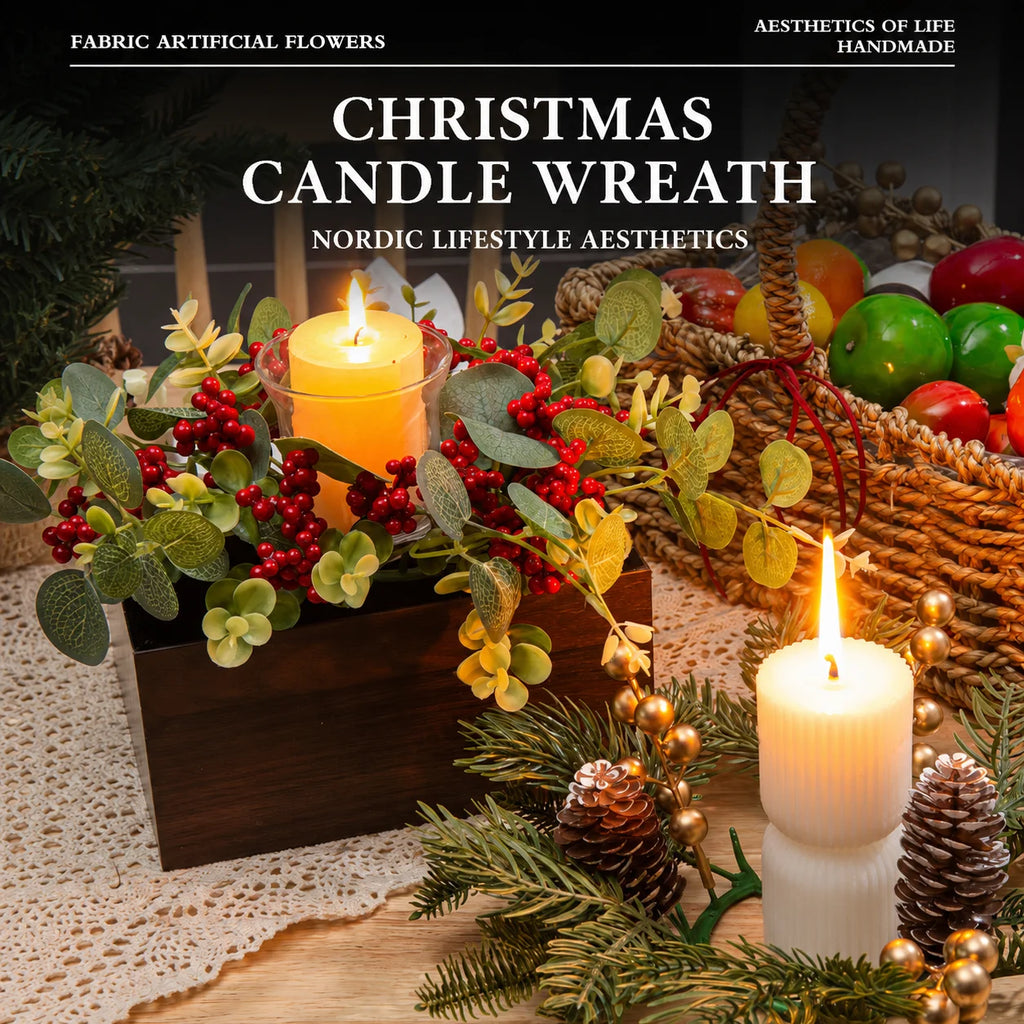 Artificial Christmas Candle Ring Wreath with Pine Cone Red Berries for Table Centerpiece Holiday Home Decoration Oasis Select