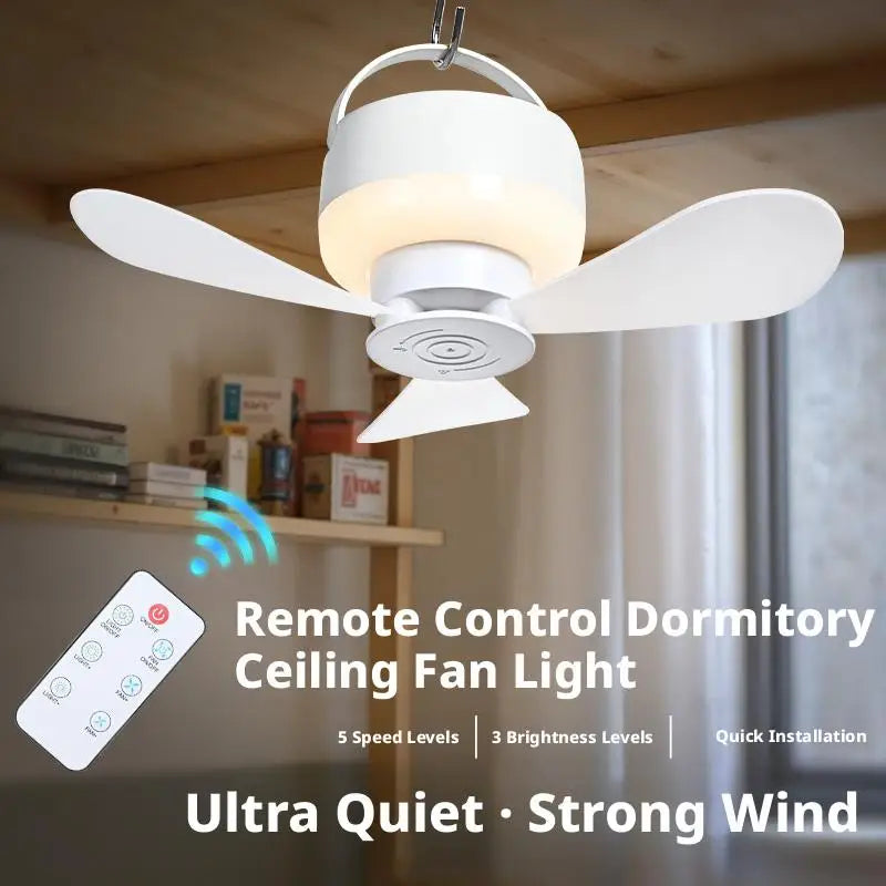 USB Rechargeable Mini Ceiling Fan With Light Remote Control Dimmable Led Hanging Fan For Student Dormitory Camping Tent RV Oasis Select