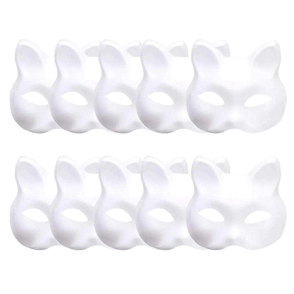 5/10pcs Paper Blank White Mask Halloween Cosplay Cat Fox DIY Paintable Half Face Mask Animal Costume Party Decorate Craft Prop Oasis Select 10pc