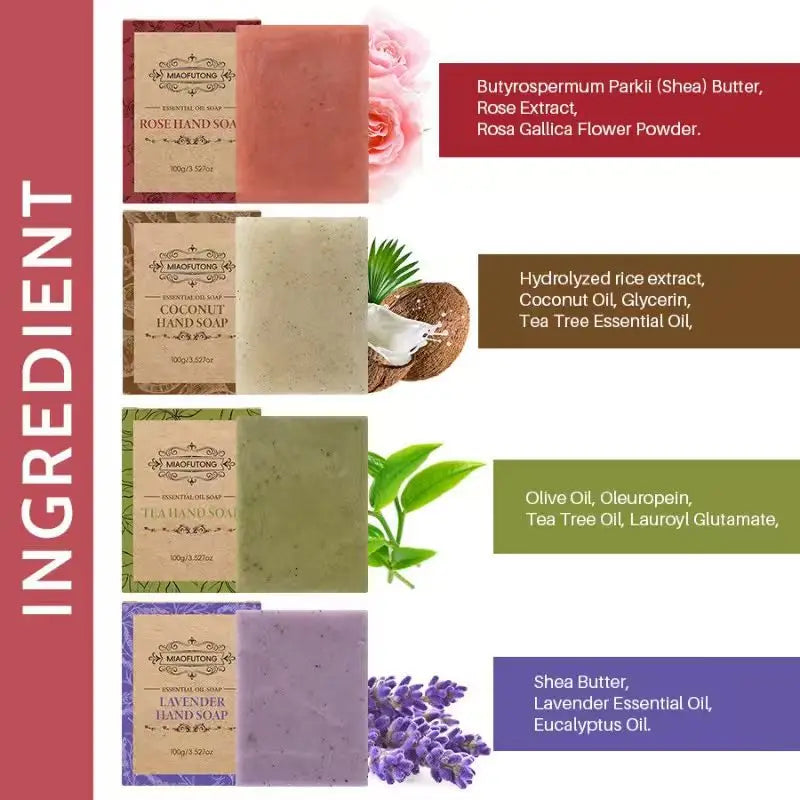 4pcs Plant Matte Pellet Soap Coconut Oil Lavender Rose Essential Oil Wash Face Wash Hand Soap Set Box Holiday Gift, Christmas Oasis Select