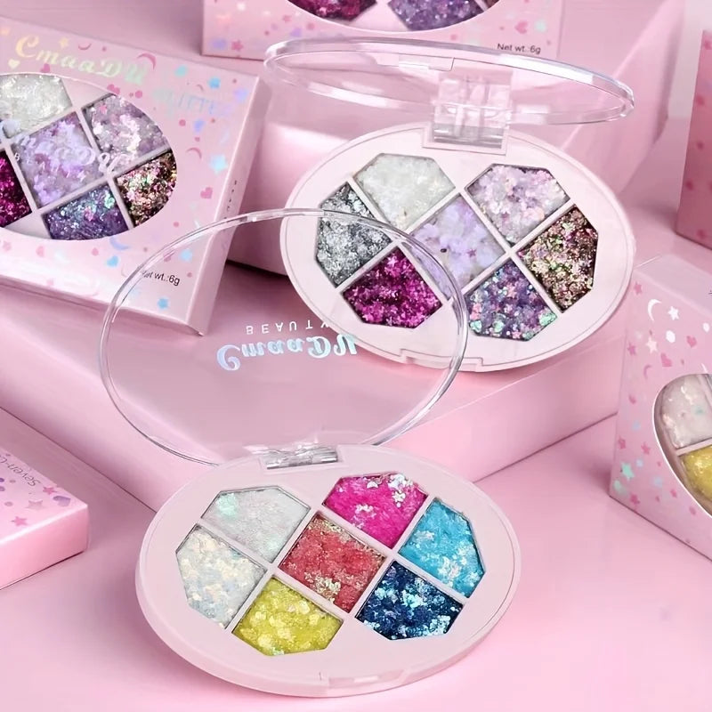 CmaaDu 7-Color Glitter Eyeshadow Tray Pearl Effect Highlighter Waterproof Long-Lasting Easy Apply for Stage Performance Oasis Select