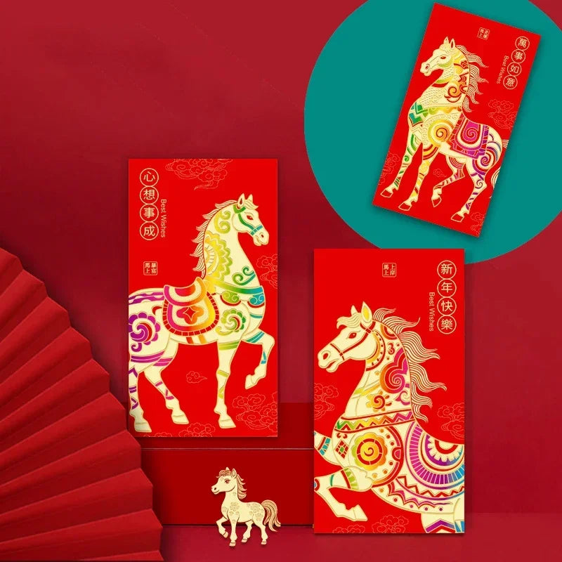 6Pcs/set Chinese New Year Money Envelope Horse Year Red Envelope Red Pocket Spring Festival Envelope Oasis Select