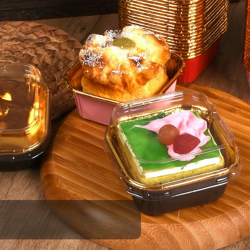 50 Pieces Square Baking Cups with Lids Oil Proof Paper Cake Molds for Cupcakes Chiffon Cakes and Party Dessert Making Oasis Select
