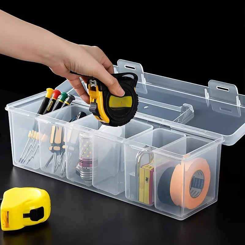 7Pcs Heavy Duty Parts Organizer, Clear Tool Storage Box with 6 Removable Bins, Portable Hardware Case for Screws Nails Nuts Oasis Select