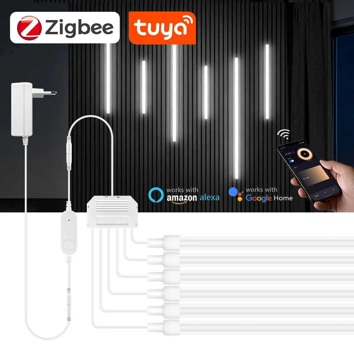Zigbee 3.0 Smart Controller 24V COB Tape Tuya Voice Control Silicone Neon Rope Light For Silencing Board Multi Layer Cabinet Oasis Select