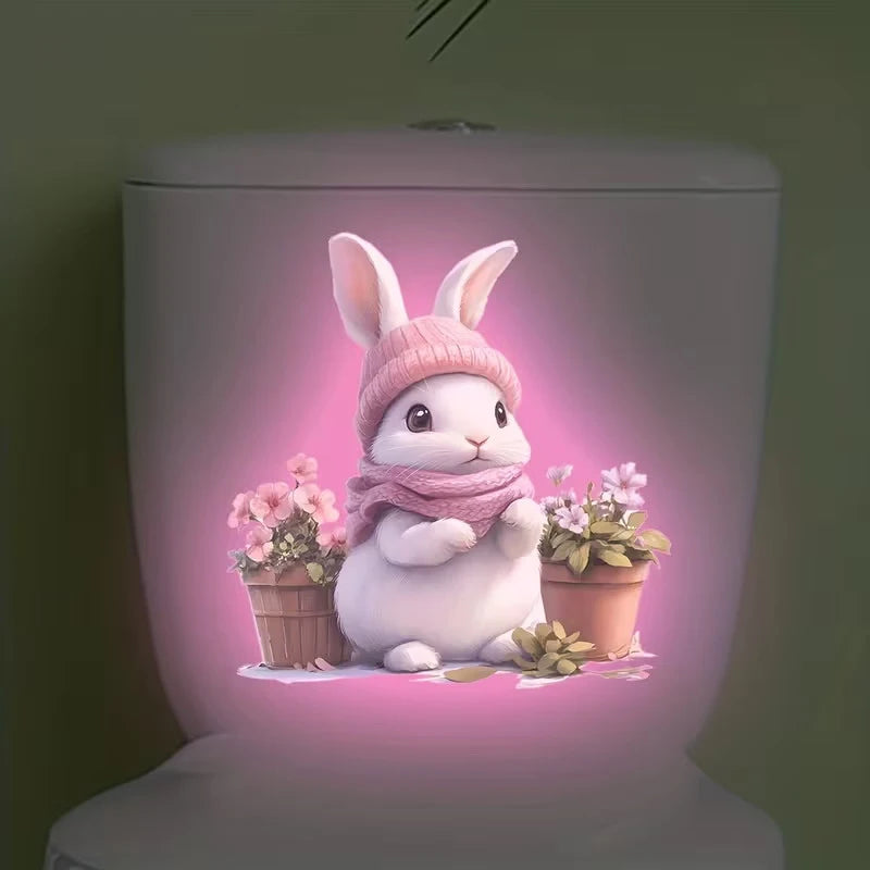 SU Glow in the Dark Toilet Sticker Cute Rabbit Carrot Toilet Adhesive Removable Toilet Sticker Wall Sticker Home Bathroom Decor Oasis Select