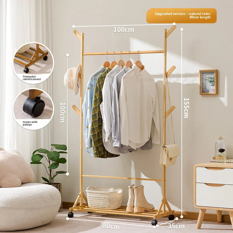 Simple coat rack Hanging hanger Floor to ceiling Living room Bedroom hanger Children's creative solid wooden clothes rack Oasis Select SJ primary 80
