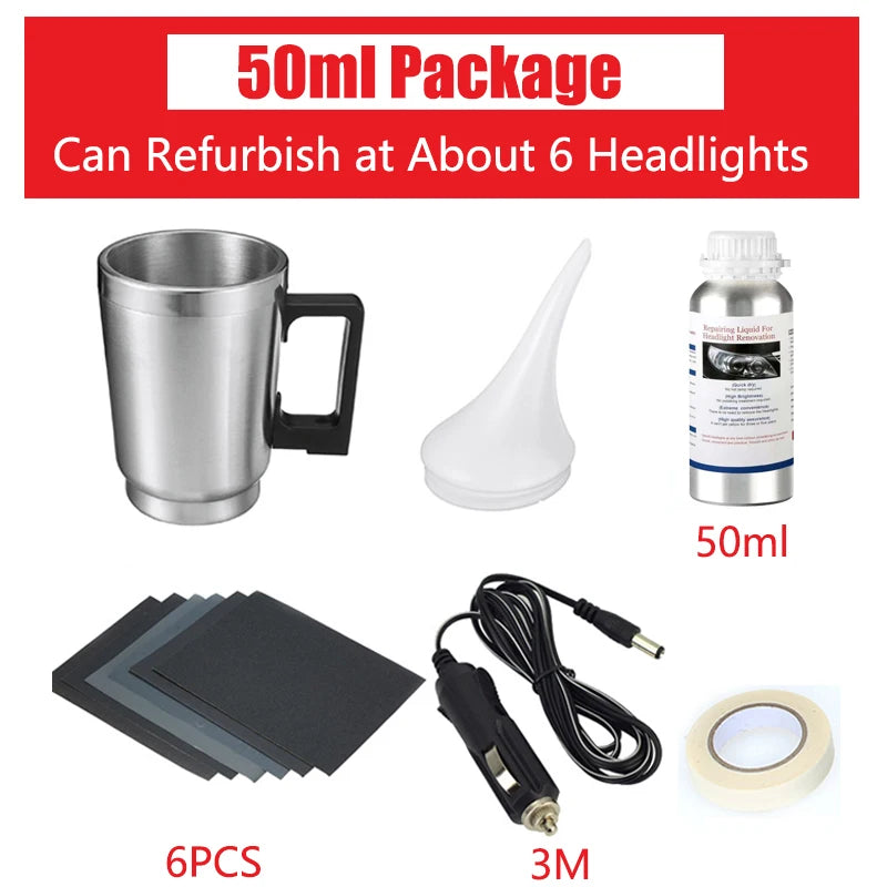 Car Headlights Renovation Polishing Kit Headlight Chemical Polishing Kit Automotive Care Tool 100ML Liquid Polymer Car Tool Set Oasis Select 50ML Car Kit