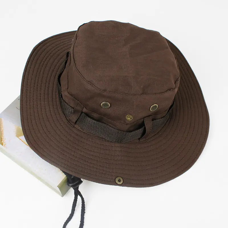 Wide Brim Fisherman Hat Sun Hat Camping Hat Breathable Men Women With Rope Anti Snout Outdoors Mountaineering Hiking Fishing Cap Oasis Select brown