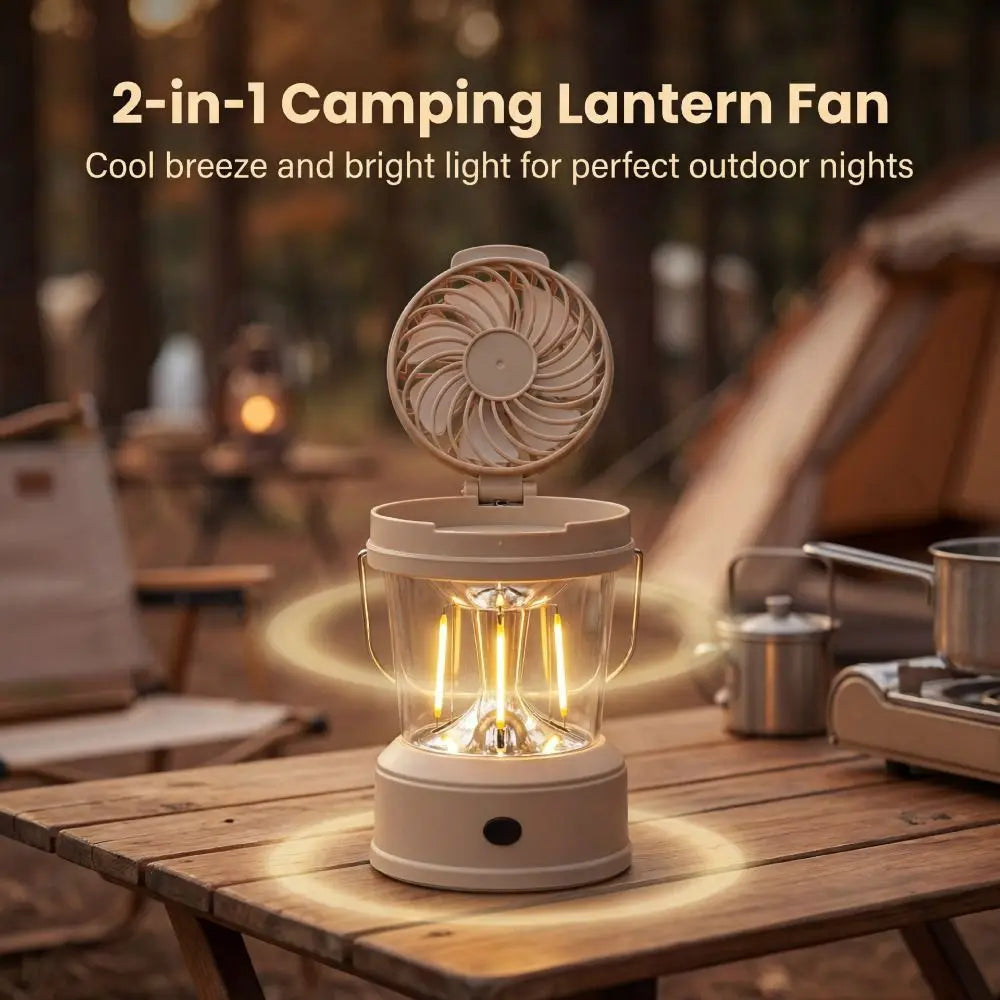 Practical 2 in 1 LED Fan Lantern Foldable Strong Light Camping Lantern with Fan Cool with Handle Portable Electric Fan Household Oasis Select