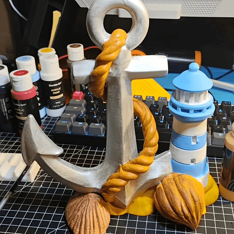 Nautical Anchor & Lighthouse Statue DIY Figurine for Beach Themed Home Office Painting Coastal Home Decor Ornament Handmade Gift Oasis Select