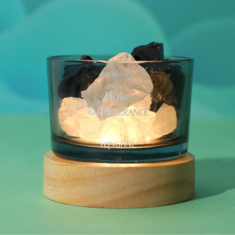 USB Essential Oil Diffuser with Natural Crystal Rocks, LED Passive Diffuser with Healing Crystals, Fragrant Incense Decor Lamp Oasis Select