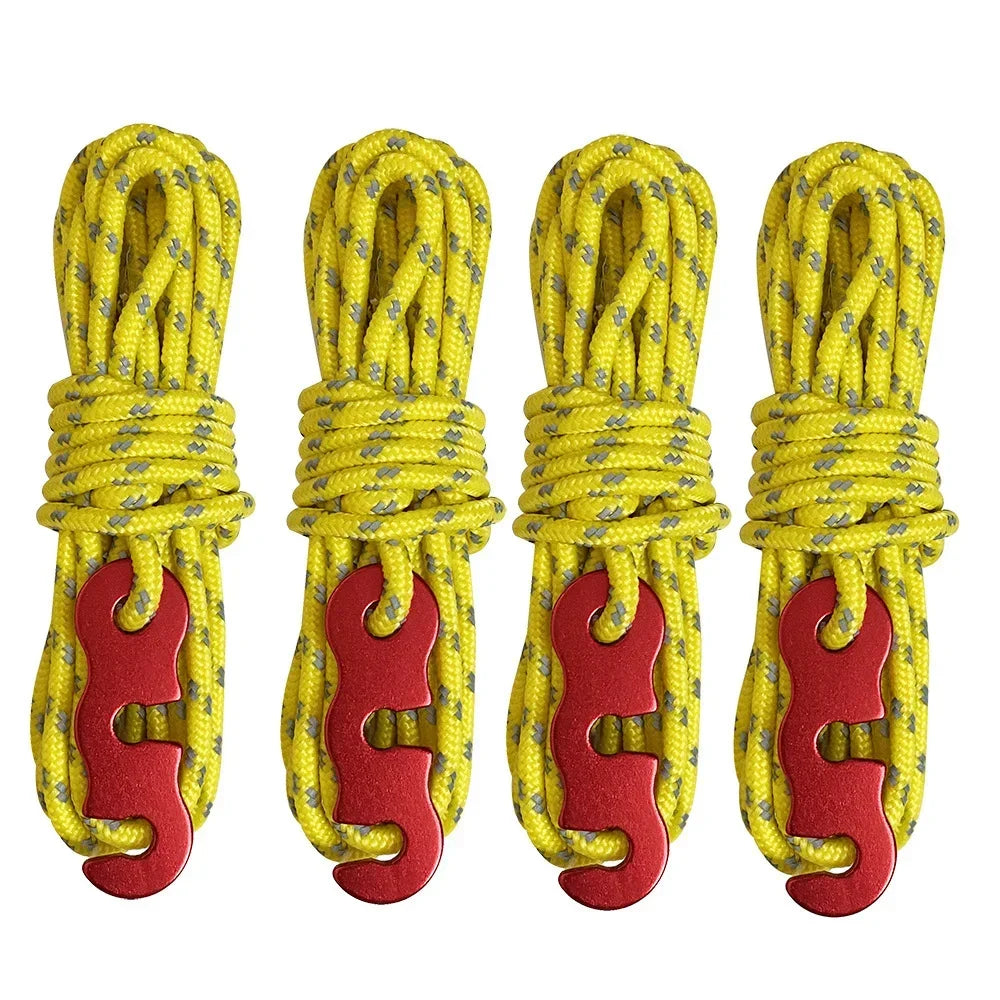 4 Sets Reflective Tent Ropes with Quick-Adjust Buckles – Windproof, High-Strength & Night Visible for Camping Safety Oasis Select yellow-4pcs-4m