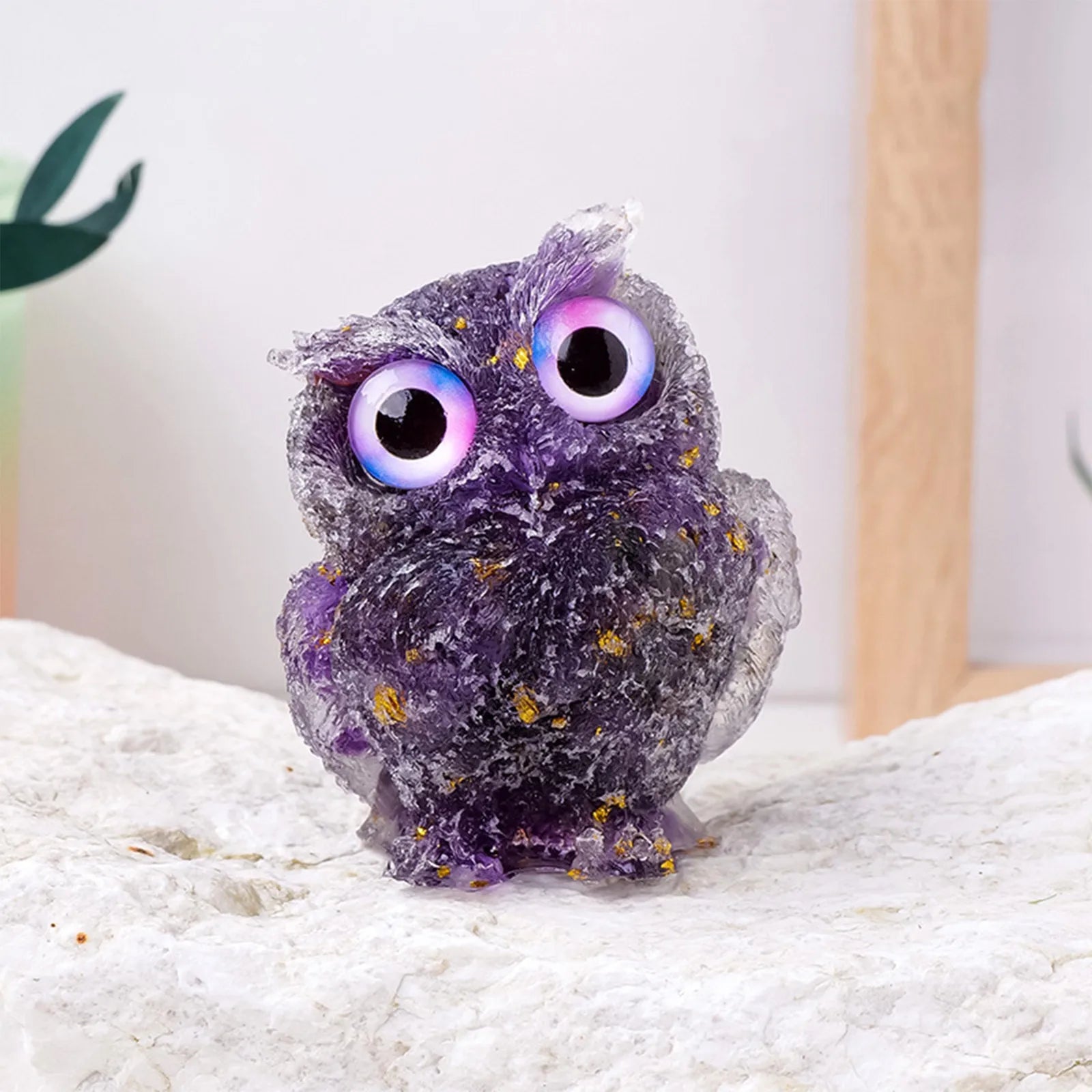 1PC Natural Owl Amethyst Rose Quartz Cute Animal Image Macadam Drip Glue Resin Owl Household Supplies Desktop Ornament Oasis Select I One Size