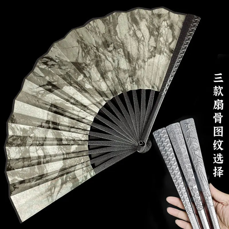 Metal Kung Fu Folding Fan Silk Cloth Fan Surface Tungsten Steel Alloy Self-defense Kung Fu Fan Oasis Select 2 Steel grain