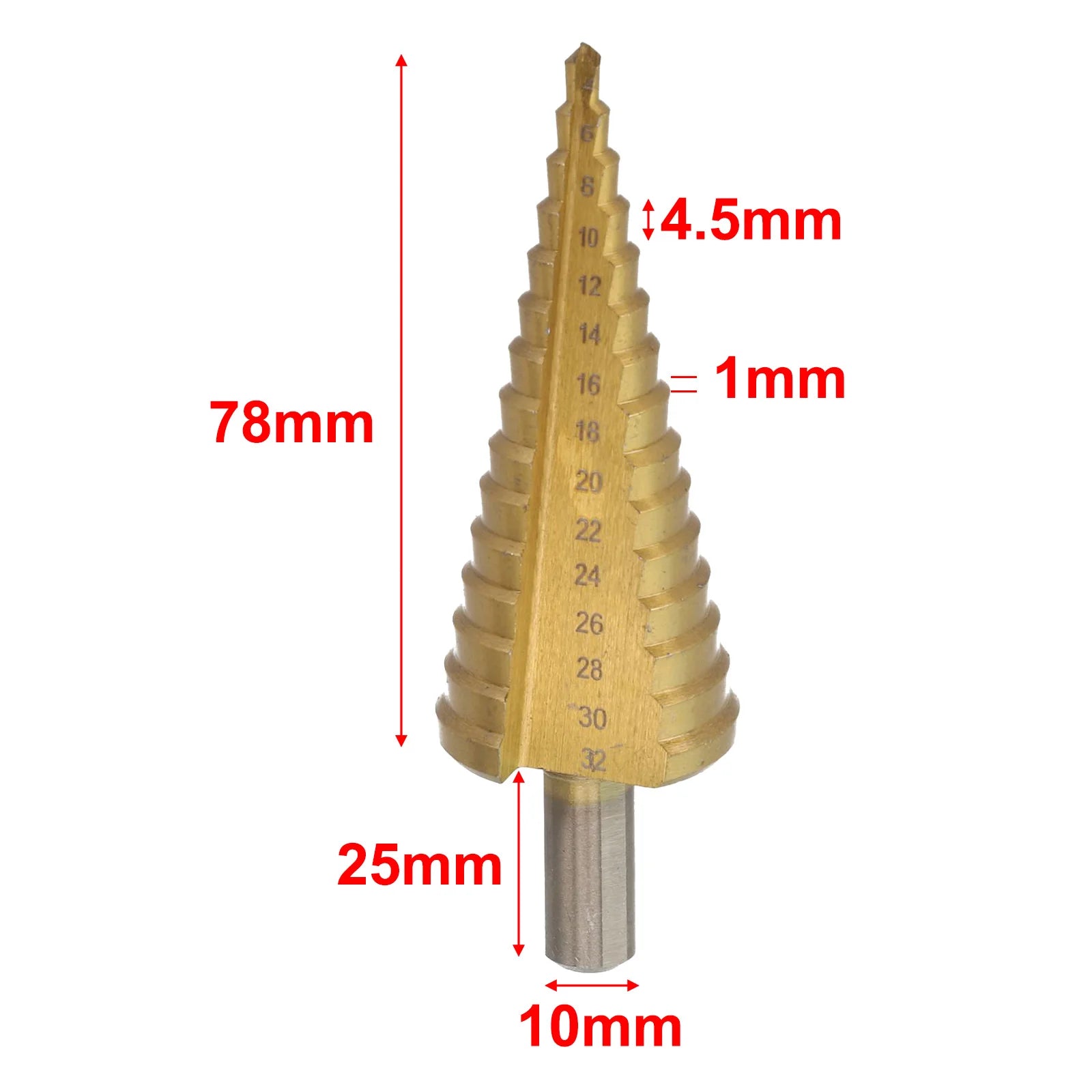 Steel Step Cone Coated Metal Drill Bit Hole Cutter 4-12/20/32mm Straight Groove Step Drill Bit Wood Metal Hole Cutter Core Drill Oasis Select
