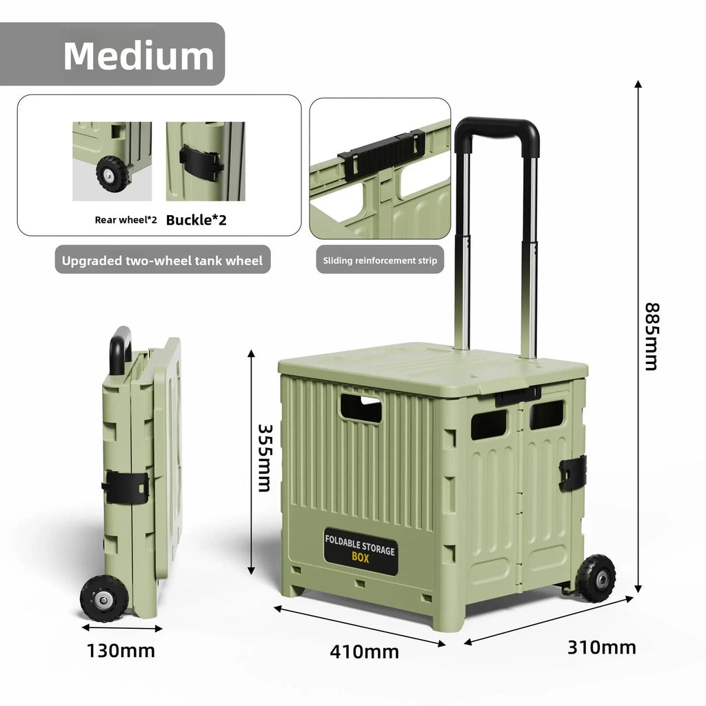 Household multi-functional grocery shopping cart Portable folding shopping cart Outdoor trolley cart Stall camping storage box Oasis Select Medium-2-Green