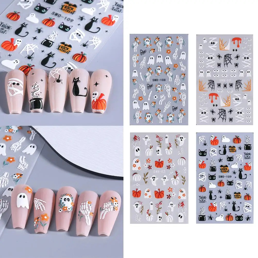 Halloween Nail Stickers – Pumpkin Ghost Skull DIY Decals