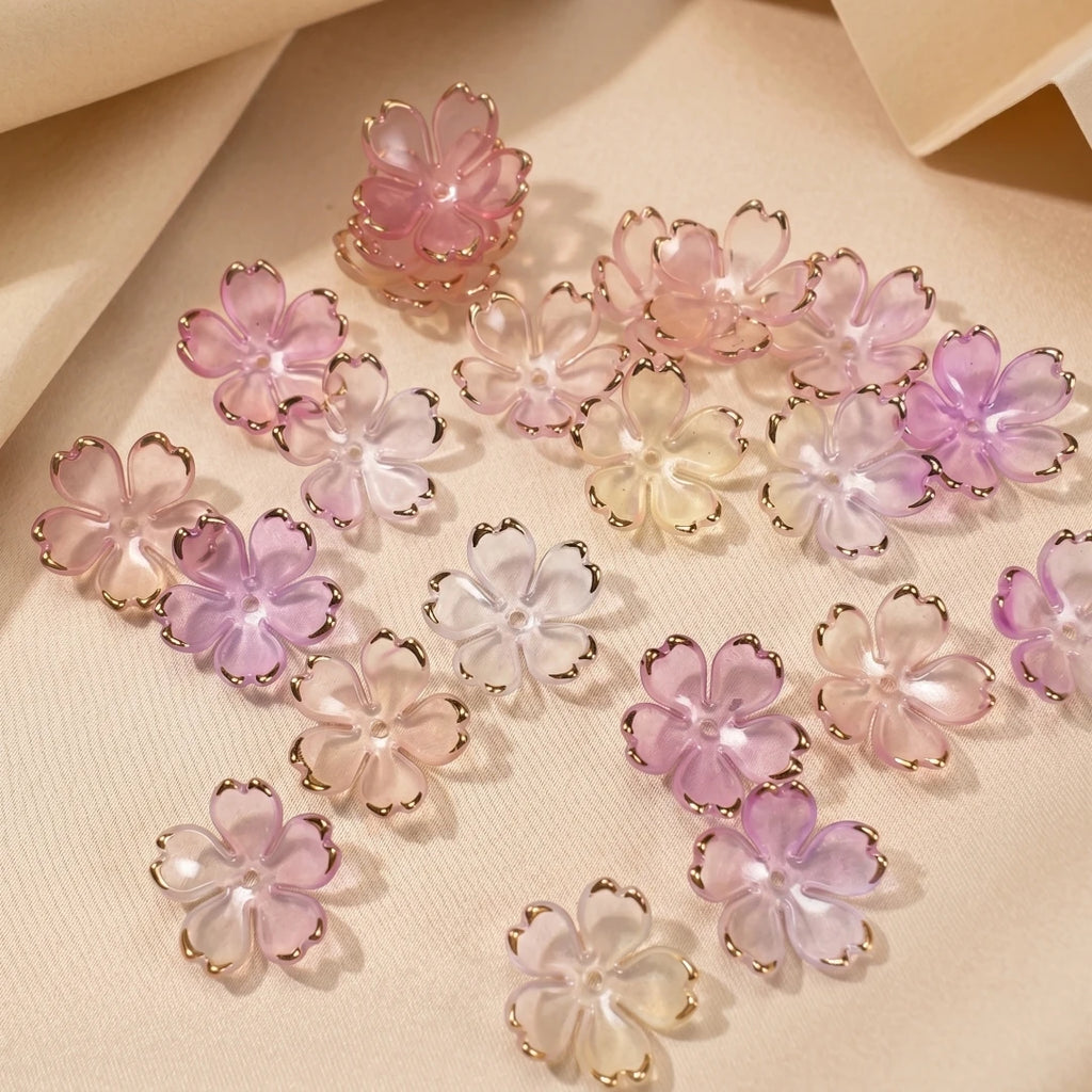 50pcs Colorful Cherry Blossom Beads 5-Petal Acrylic Flower Beads Mini Spacer Beads Hair Charms Christmas for Bracelets Earring Oasis Select 8