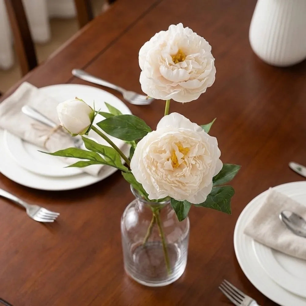 3-Head Real Touch Artificial Peony Stems | Lifelike Faux Flowers
